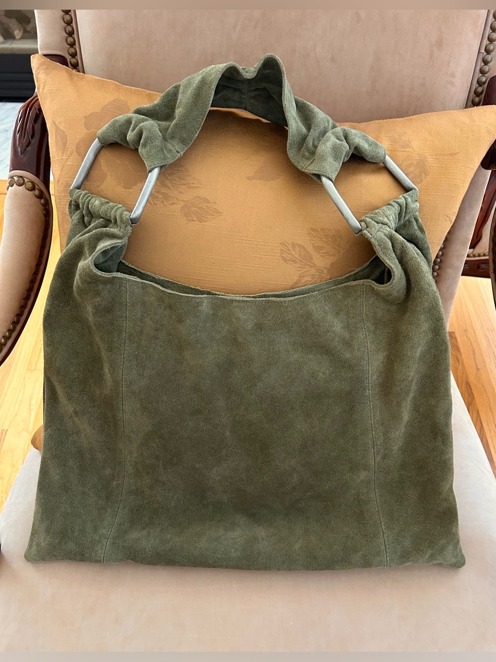 Free People Bobbi Slouch Soft Suede Green Tote Bag NWOT